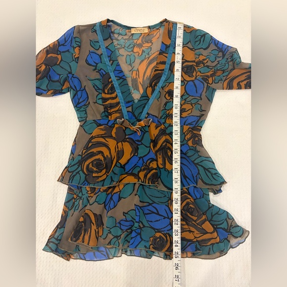 Opera Fashion Brown Floral Fairy Grunge Y2K Festival Mesh Blouse Size 8/40 FLAW - Picture 6 of 15